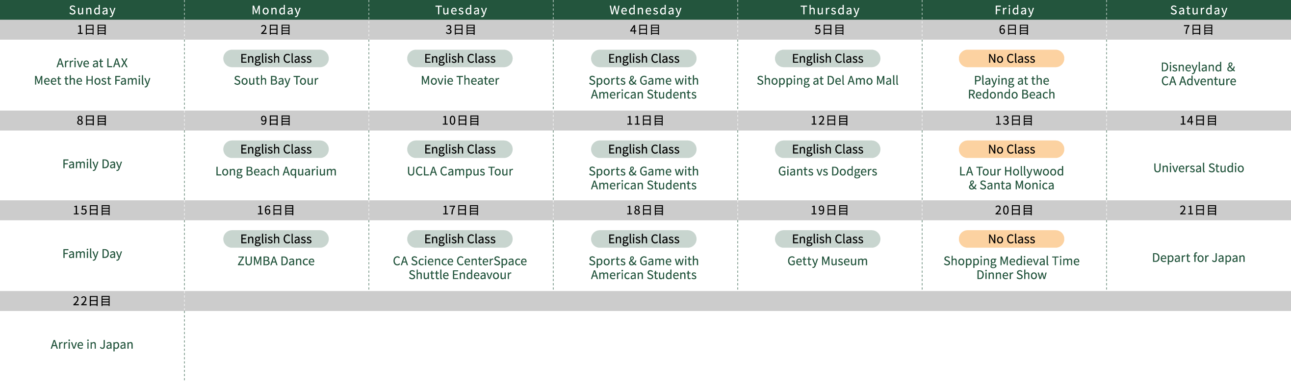 El Camino College研修スケジュール